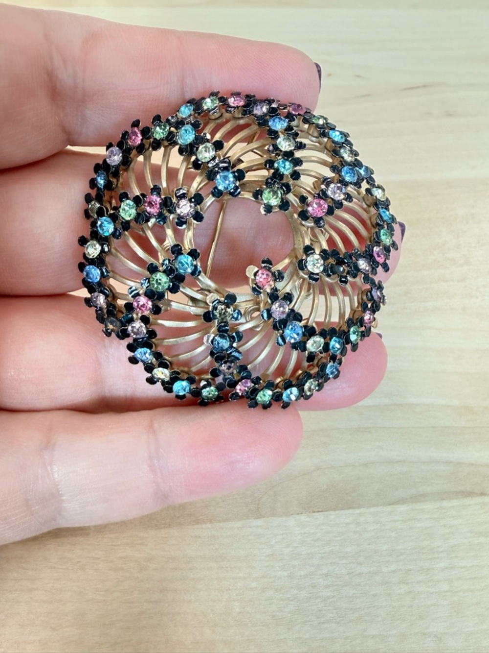 Vintage Multicolor Swirl Domed Brooch Rivet Back